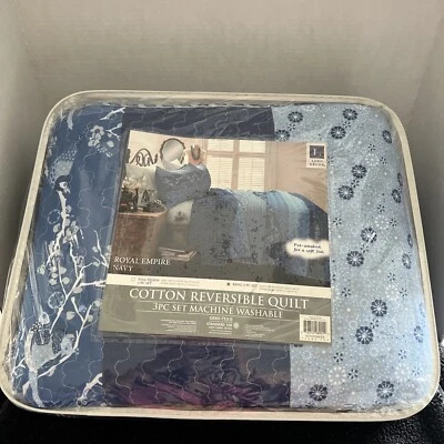 Royal Empire navy reversible quilt cotton, three-piece machine, king size - Image 1 of 4