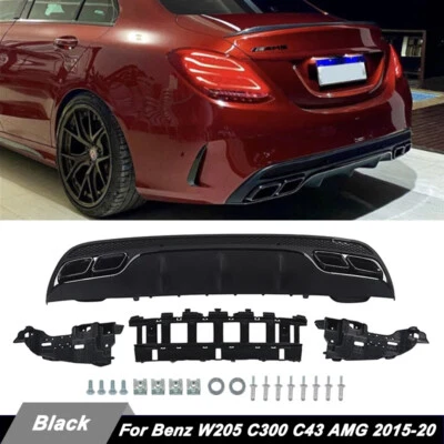 Rear Diffuser Muffler Tips Sport Package For 2015-19 Mercedes-Benz C Class W205 Foto 1 de 4