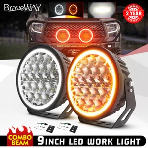 Pair 9 inch Round LED Driving Fog Lights Spot Flood Combo Beam White Amber DRL - Picture 1 of 12