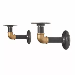 Shelf Brackets Industrial Display Metal Steel Black & Brass Elbow Style (PAIR) - Picture 1 of 2