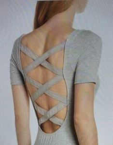 Felina Womens Top Gray Size M Low Criss Cross Back Bodysuit Scoop Neck - Picture 1 of 4