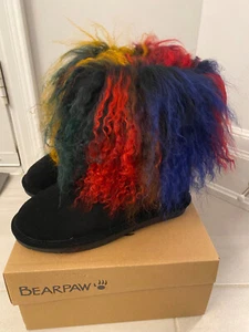 NEW BEARPAW Boo Real Lamb Fur Lined Boots Womens Size 11 NIB Colourful - Picture 1 of 4