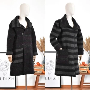 GUDRUN SJODEN Mujer Reversible Lana Abrigo Chaqueta Rayas Cuello Alto Talla S - Imagen 1 de 10