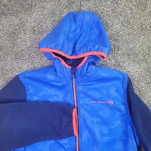 Free Country Jacket Boys XXL (14/16) Blue Camo Fleece Lined Hooded Full Zip 2XL - Picture 1 of 12