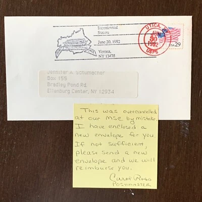 INTERESTING US COVER WITH NOTE FROM POSTMASTER EXPLAINING MISTAKE CANCEL - Image 1 of 4