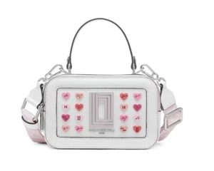 KARL LAGERFELD Paris Simone leather women's camera crossbody bag -Hearts /White - Picture 1 of 13