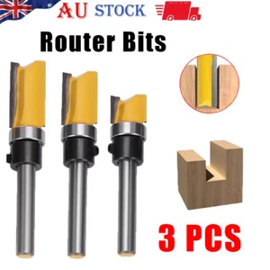 3Pcs 1/4" Router Bits Kit Top Shank Flush Wood Trim Bearing Milling Cutter Tool - Picture 1 of 13