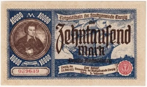 DANZIG P#18 Gdansk 10,000 MARK 1923. XF. Notgeldschein. Municipal Emergency Note - Picture 1 of 2