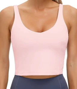 Women's Tank Top Padded Sports Bra Running Workout Yoga Crop Top Large Pink - Picture 1 of 7