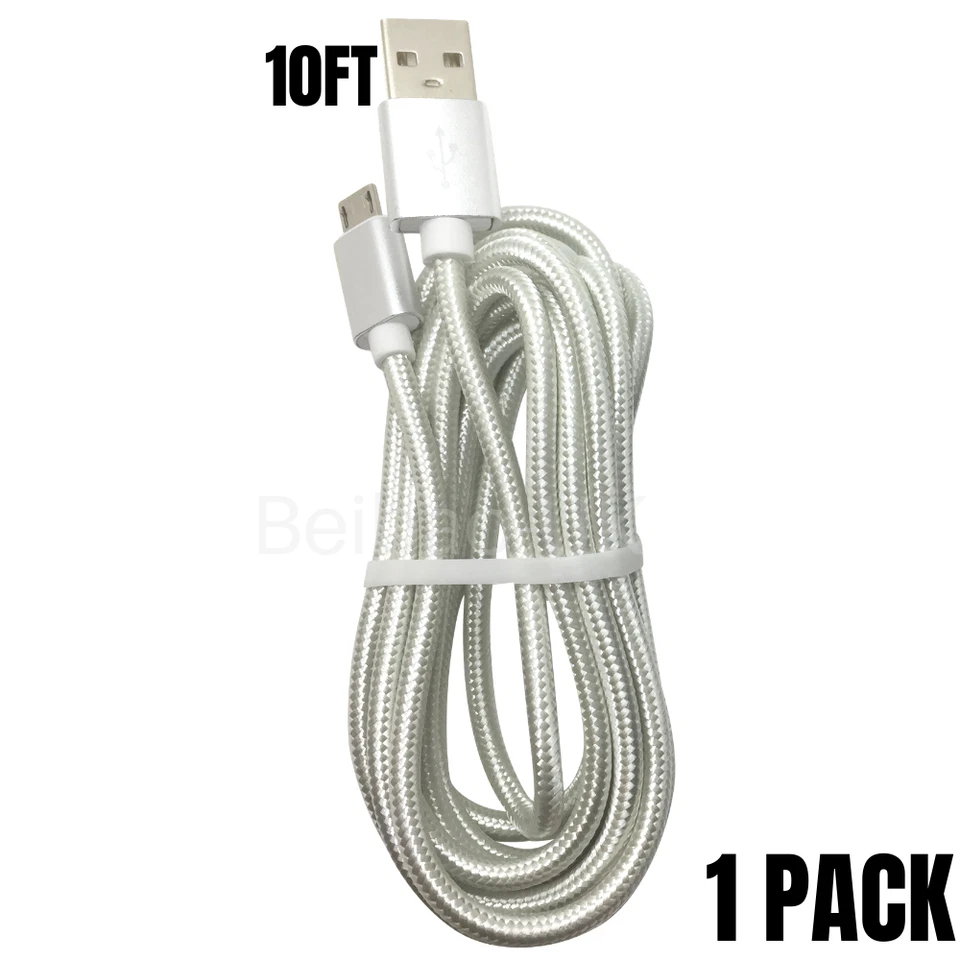 10FT Braided Micro USB Charger Cable Data Charger Cord For Android Samsung LG - Image 1 of 4
