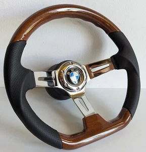 Steering Wheel Fits For BMW Flat Bottom Wood Chrome Sport E31 E34 E36 92-96 - Picture 1 of 16