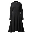 Women Clergy Dress Priest Pastor Long Sleeve Shirt Dress With Insert Tab Collar