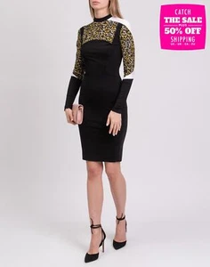 RRP€360 JUST CAVALLI Pencil Dress IT42 US6 UK10 M Black Animal Print Stretch - Picture 1 of 7