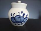 Vintage Gray Crock with Blue Apples Signed by the Artist