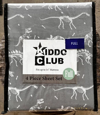 Juego de sábanas de tamaño completo Dinosaurs Bones = Fondo gris (poliéster de fácil cuidado) Foto 1 de 3