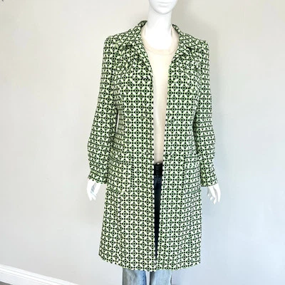 Gabardina larga abotonada de mezcla de algodón con lunares negros verdes BETH BOWLEY talla 8 Foto 1 de 4