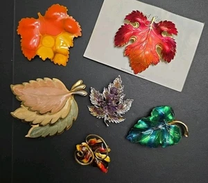 Vintage Herbst Autumn Leaf Blätter Brosche 6 Stück, bunte Emaille, West Germany - Bild 1 von 5