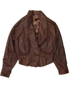 VINTAGE Womens Crop Leather Jacket UK 16 Large Brown Leather CF15 - Picture 1 of 3
