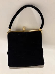 KORET Koretelope Vintage Black Kid Suede Top Handle Kiss Closure Bag Coin Purse - Picture 1 of 21