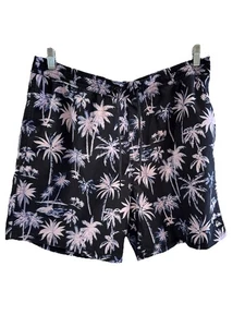 Quicksilver Swimsuit  Men’s XXL Black With Lavender Palms Elastic Waist  Pockets - Picture 1 of 12