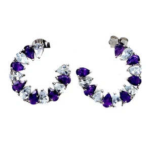 Black Friday 925 Sterling Silver Earrings Aquamarine 5x3mm Amethyst Jewelry - Picture 1 of 13
