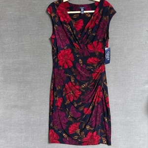 Chaps Dress XL Navy Red Purple Floral Wrap Sheath Classic Career Cocktail Lauren - Picture 1 of 8