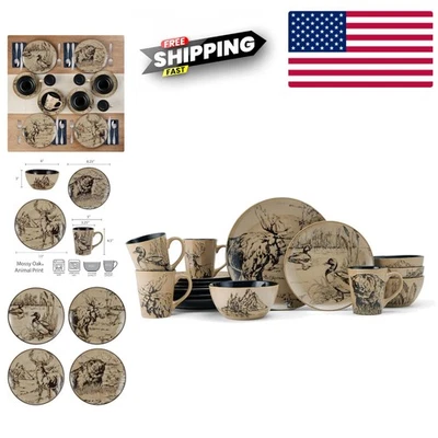 Juego de vajilla de gres inspirado en exteriores de 16 piezas con estampado animal informal sin BPA Foto 1 de 4