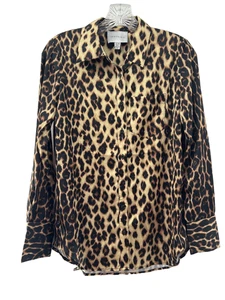 Jason Wu Damen hellbraun schwarz Leopardenmuster Satin Button Down Bluse Größe XS - Bild 1 von 9