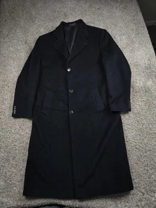 Chaps Ralph Lauren Overcoat Mens 46 Long Black Cashmere Wool Blend Pockets - Picture 1 of 15