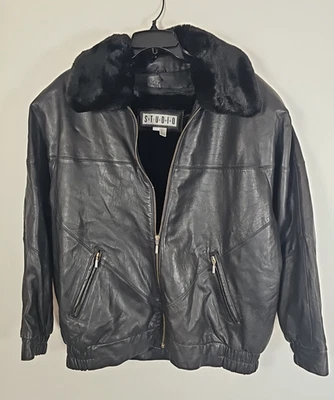 Vintage Siena Studio Mens Leather Bomber Jacket With Faux Fur Collar/Lining Sz L - Image 1 of 4