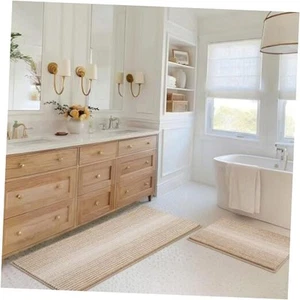  Juegos de Alfombras y Tapetes, 2 Piezas Grueso Absorbente 20" x 47" Plus 16" x 24" Beige - Imagen 1 de 6