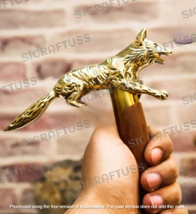 Walking Stick With Brass Fox Handle Wooden Stick Victorian Foldable Cane Gift. - Picture 1 of 14