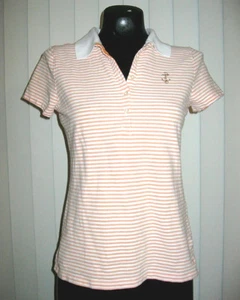 TOMMY HILFIGER White-Orange Striped Polo Shirt Size S/P - Picture 1 of 7