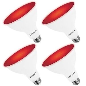 Luxrite LED PAR38 Flood Red Light Bulb 8W=45W Damp Rated UL E26 Base 4 Pack