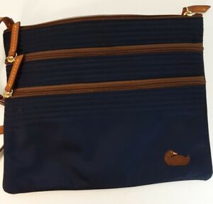dooney and bourke crossbody Embroidered Duck Navy Blue Nylon & Leather Trim