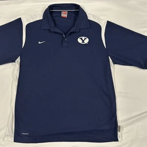 BYU Cougars Polo Mens Medium Blue Short Sleeve FitDry Nike Team Issued - Picture 1 of 13