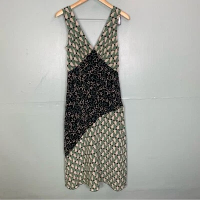 Anna Sui Silk Heart Star Green Upcycled Midi Dress Green Sleeveless Size 4 - Image 1 of 4