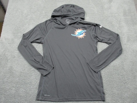 Nike Miami Dolphins NFL Hoodie Tee Long Sleeve Training Dri-Fit Men Medium Gray Cover