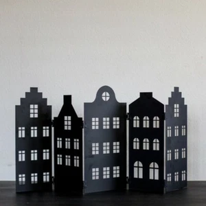 Deko Haus schwarz Metall 74 x 36 cm Stadt Häuser Silhouette klappbar Aufsteller - Bild 1 von 2