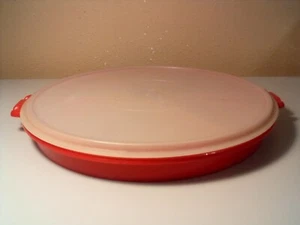 Tupperware 12 Zoll rot rund geteilt Tablett Behälter 405-2 Deckel 224-9 ohne Griff - Bild 1 von 4