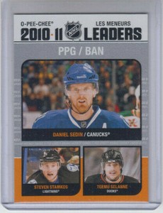 11/12 OPC 10/11 PPG League Leaders card #LL-5 - Sedin Stamkos Selanne