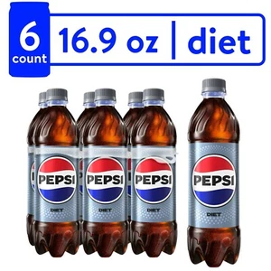 Diet Pepsi Cola Soda Pop, 16.9 fl oz, 6 Pack Bottles - Picture 1 of 3