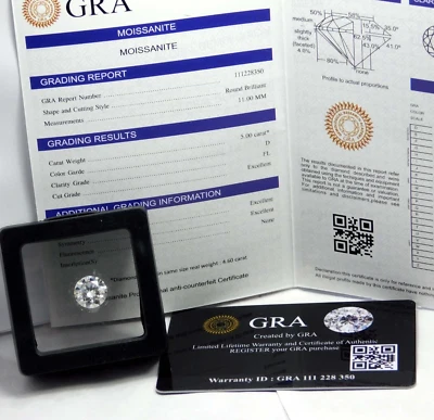 GRA Certified Moissanite Round Cut White D VVS1 Loose Gems 6.6 mm 1.00 Carat - Image 1 of 4