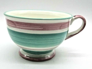 Anthropologie Footed Mug Green Pink Striped Ceramic Cup Cottagecore Coffee Tea - Picture 1 of 4