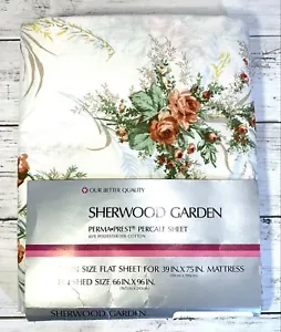 New Sherwood Garden Sears Vintage Twin Flat Sheet Percale Floral Country Roses - Picture 1 of 4