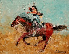 ANDRE DLUHOS ORIGINAL OIL PAINTING Sioux Indian Native American Horseback Hunter