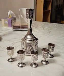 Juego de licor de whisky de plata esterlina, botella y tazas de 5 tiros, estilo granada de uva - Imagen 1 de 21