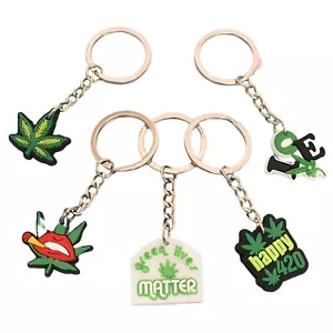 Green Plant 420 Leaf Weed Love Cannabis Marijuana Key Holder Keyring Keychain - Foto 1 di 28