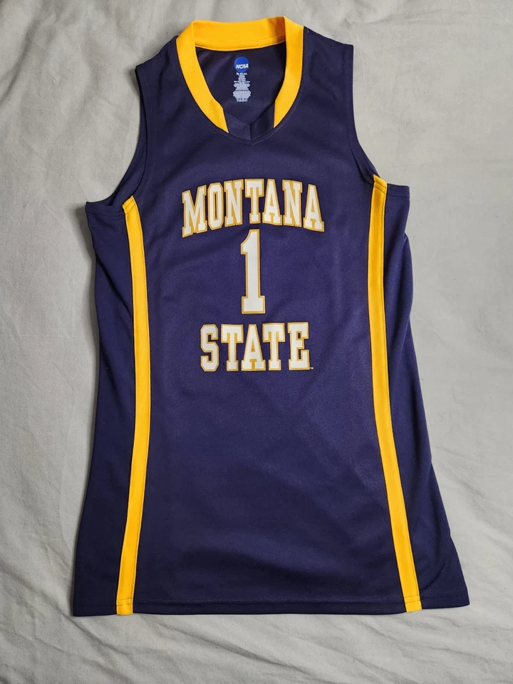 Camiseta deportiva de baloncesto de colección Montana State Bobcats NCAA #1 para hombre talla pequeña azul amarillo Foto 1 de 4
