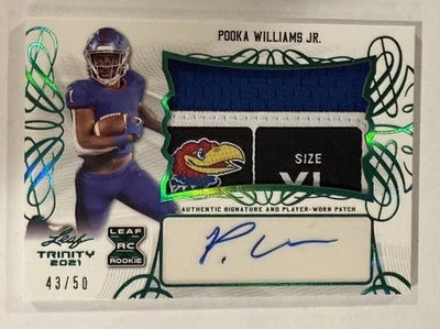 POOKA WILLIAMS JR 2021 LEAF TRINITY FOOTBALL ROOKIE PATCH AUTO /50 - LAUNDRY TAG - Image 1 of 4